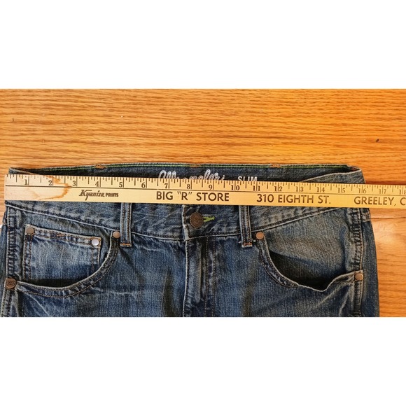 Wrangler Retro Slim Straight Mens Blue Denim Jeans Distressed Size 34x36 - Picture 7 of 10